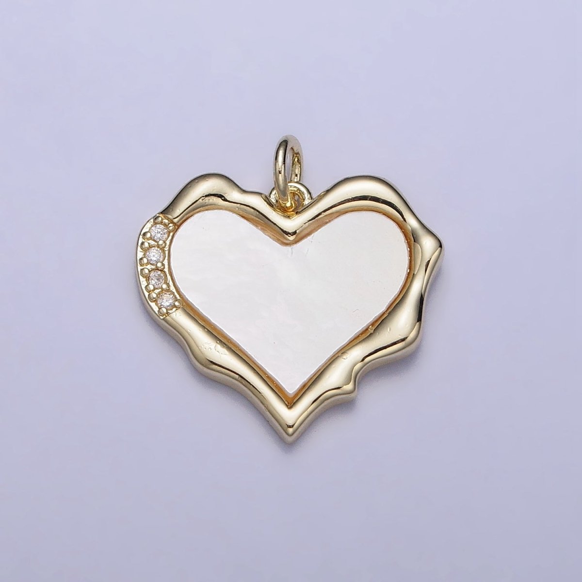 14K Gold plated Heart Shell Pearl Micro Paved CZ Abstract Molten Charm | AC1048 - DLUXCA