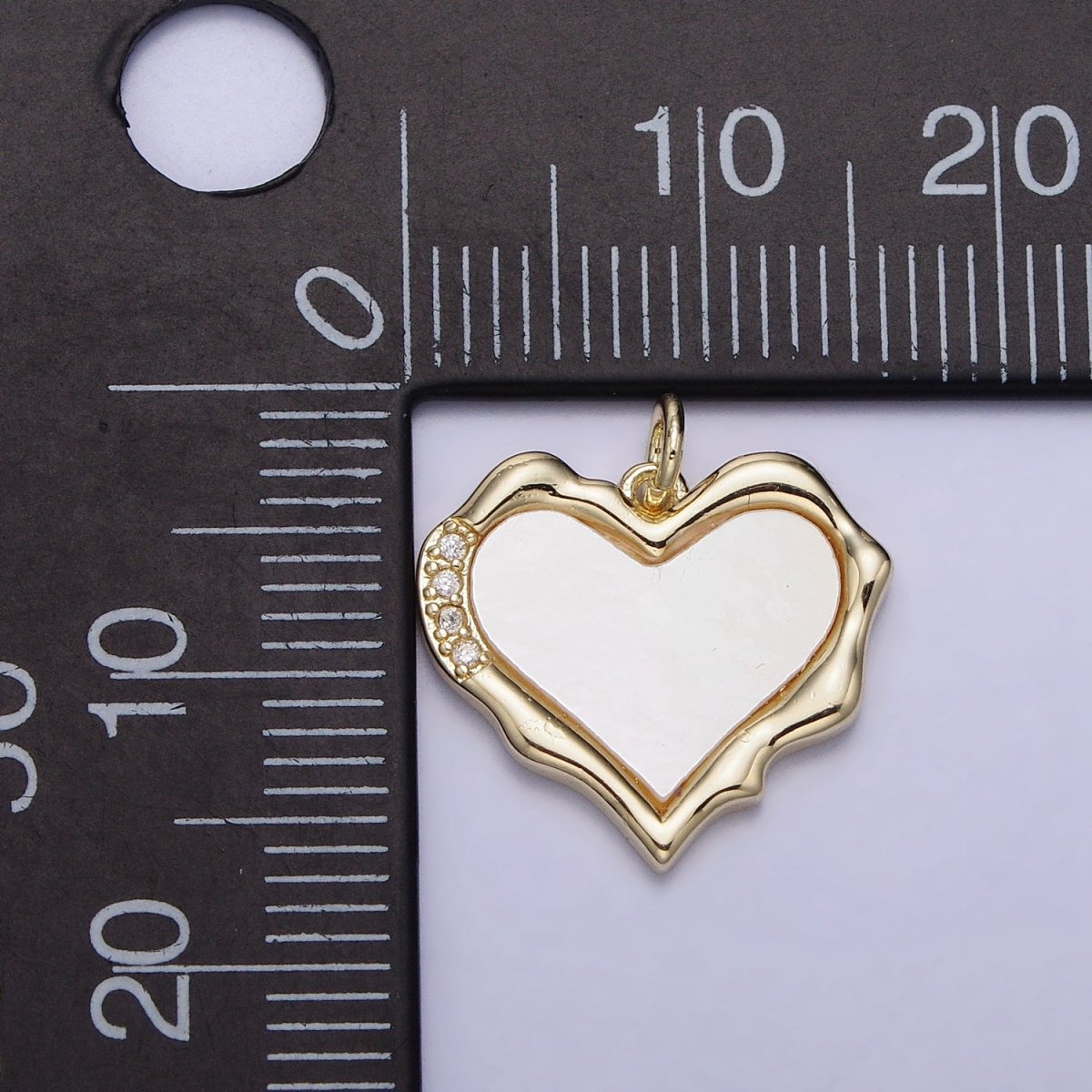 14K Gold plated Heart Shell Pearl Micro Paved CZ Abstract Molten Charm | AC1048 - DLUXCA
