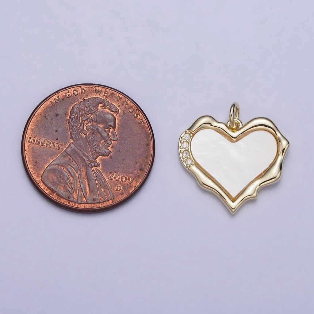 14K Gold plated Heart Shell Pearl Micro Paved CZ Abstract Molten Charm | AC1048 - DLUXCA