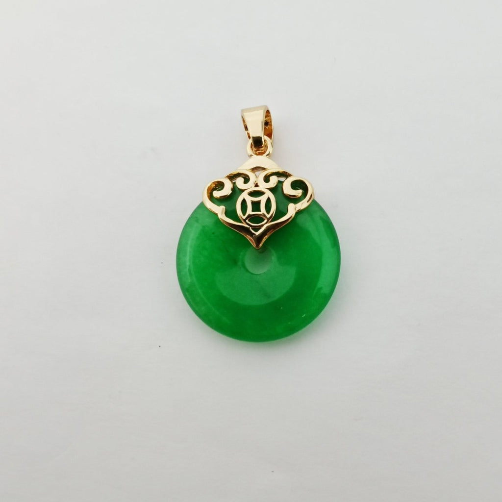14k Gold plated Heart with Round Jade Stone charm, Green Donut Stone Pendant, Jade Stone Pendant, Heart Charm Birthstone Jewelry Necklace AH-148, AH-233