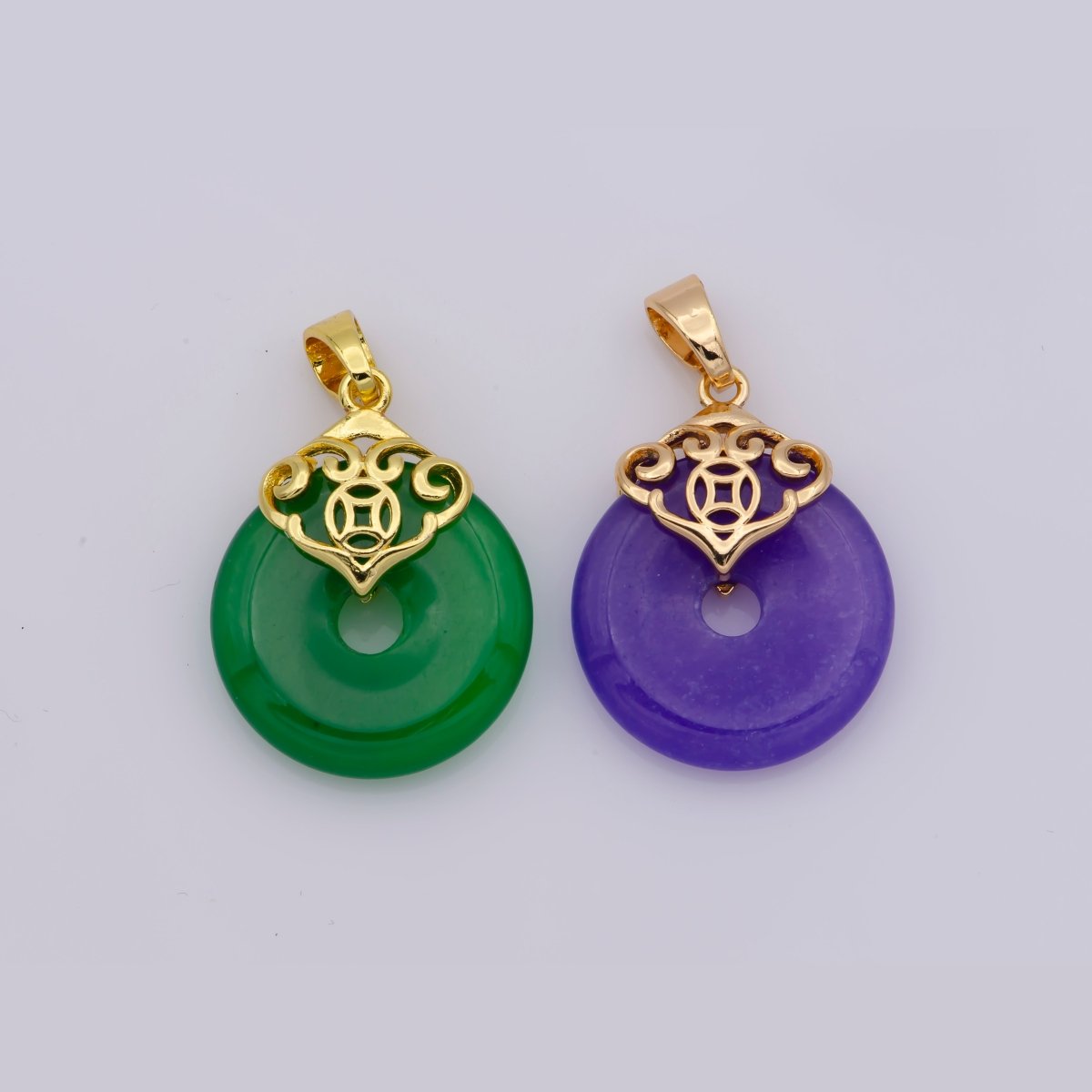14k Gold plated Heart with Round Jade Stone charm, Green Donut Stone Pendant, Jade Stone Pendant, Heart Charm Birthstone Jewelry Necklace AH-148, AH-233