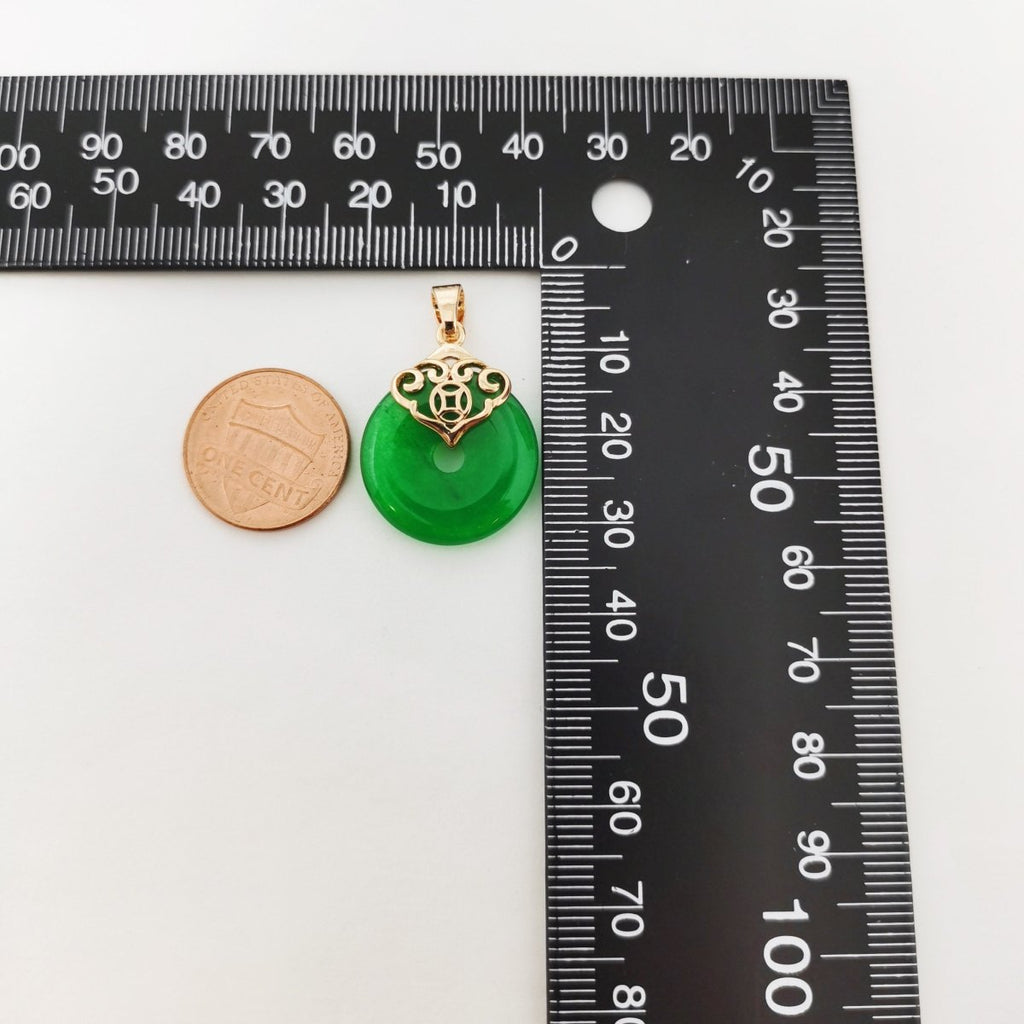 14k Gold plated Heart with Round Jade Stone charm, Green Donut Stone Pendant, Jade Stone Pendant, Heart Charm Birthstone Jewelry Necklace AH-148, AH-233