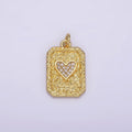 14K Gold plated Hearts Card Micro Paved CZ Hammered Rectangular Tag Charm | AG259 - DLUXCA