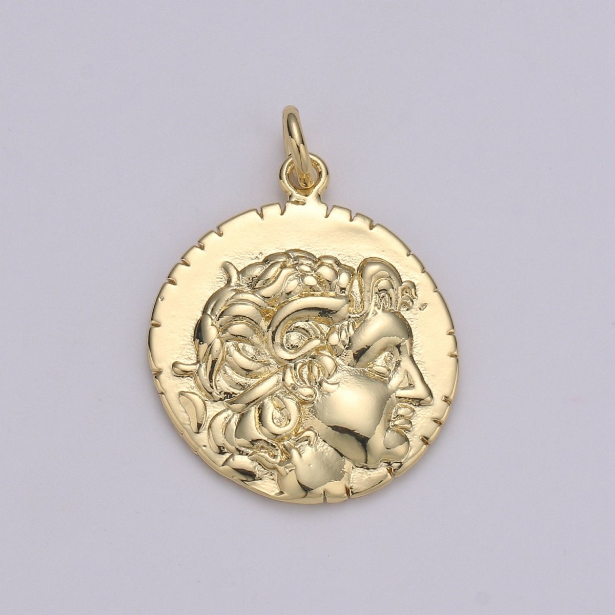 14k Gold plated Hercules Coin Pendant Ancient Coin Pendant, Greek Warrior Heracles Coin Pendant, Fancy DIY jewelry, Warrior Pendant D-203 - DLUXCA