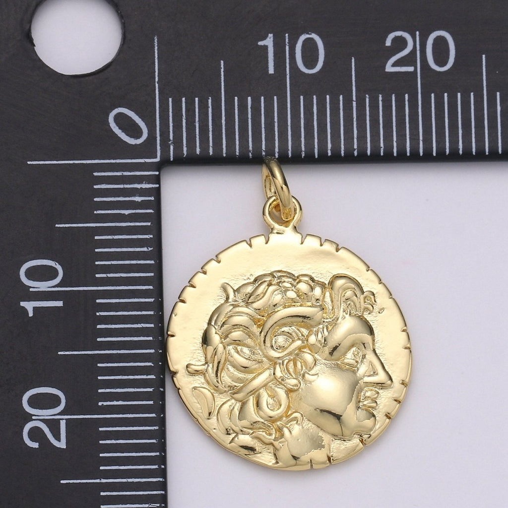 14k Gold plated Hercules Coin Pendant Ancient Coin Pendant, Greek Warrior Heracles Coin Pendant, Fancy DIY jewelry, Warrior Pendant D-203 - DLUXCA