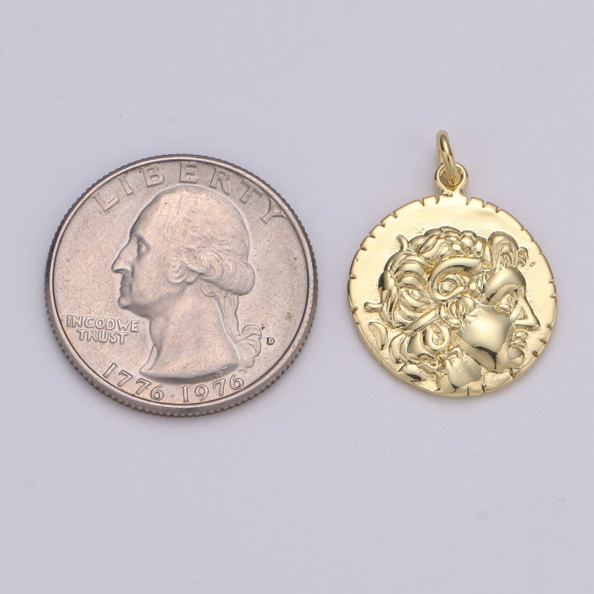 14k Gold plated Hercules Coin Pendant Ancient Coin Pendant, Greek Warrior Heracles Coin Pendant, Fancy DIY jewelry, Warrior Pendant D-203 - DLUXCA