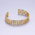14K Gold plated Hexagonal Micro Paved CZ Triple Lined Cuff Bangle Bracelet in Gold & Silver | WA-1916 WA-1917 Clearance Pricing