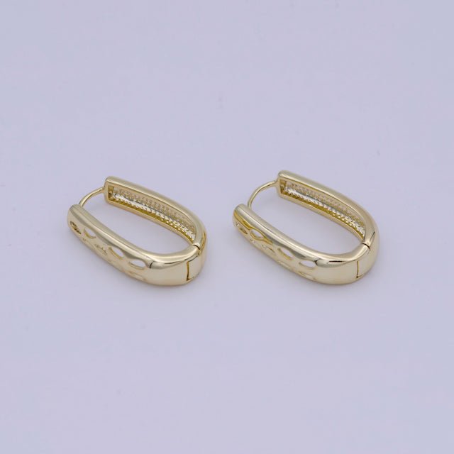 14K Gold plated Hoop Earrings, Oval Hoop Earrings, Small Oval Gold Hoops Minimalist Jewelry For Women, Simple Gold Oval Earring T-304 - DLUXCA