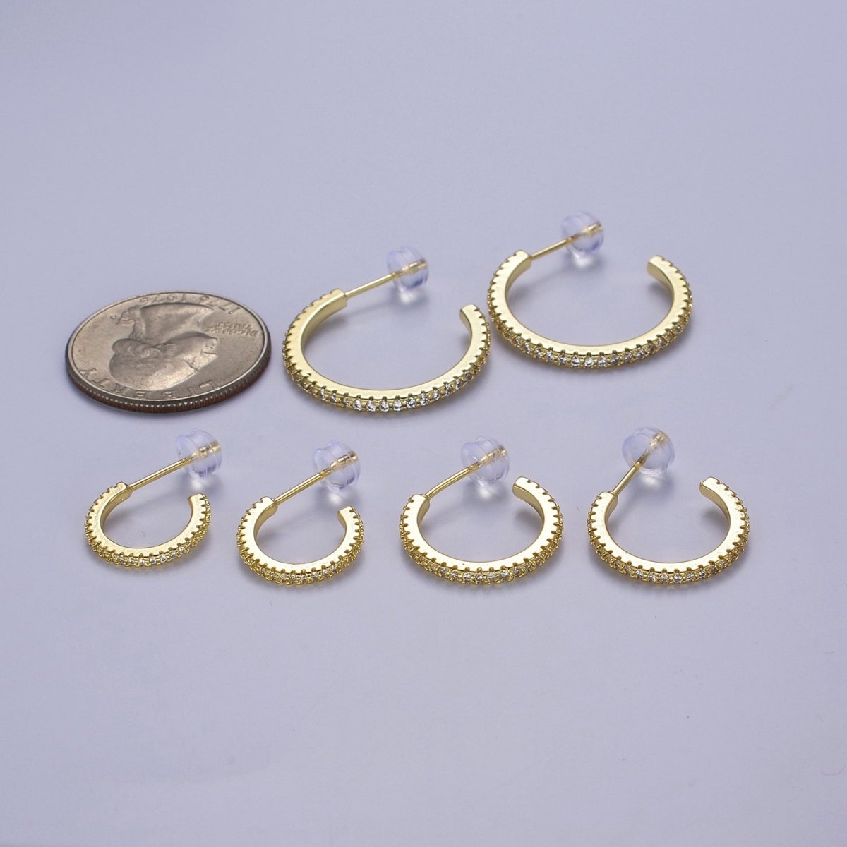 14k Gold plated Hoop Earrings with Micro Pave, Cubic Zirconia, Dainty Hoops, Zircon Hoops, Wholesale Jewelry V-170 V-171 V-172