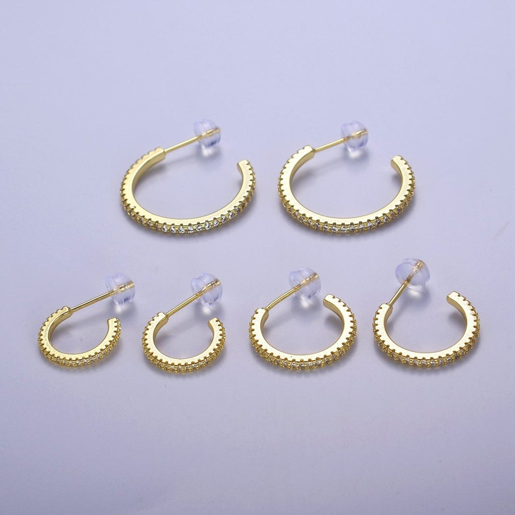 14k Gold plated Hoop Earrings with Micro Pave, Cubic Zirconia, Dainty Hoops, Zircon Hoops, Wholesale Jewelry V-170 V-171 V-172