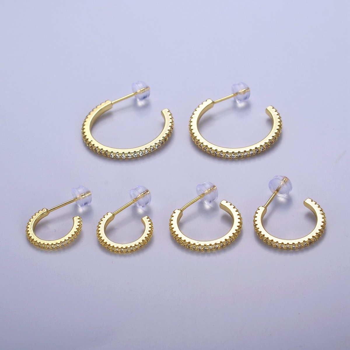 14k Gold plated Hoop Earrings with Micro Pave, Cubic Zirconia, Dainty Hoops, Zircon Hoops, Wholesale Jewelry V-170 V-171 V-172
