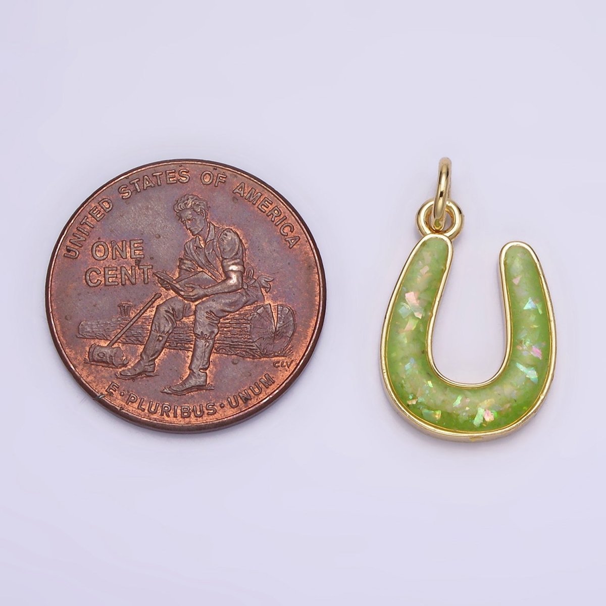 14K Gold plated Horseshoe Green, Pink, Blue, Black, Purple, White, Grey Opal Enamel Charm Lucky Pendant | N1000 - N1006
