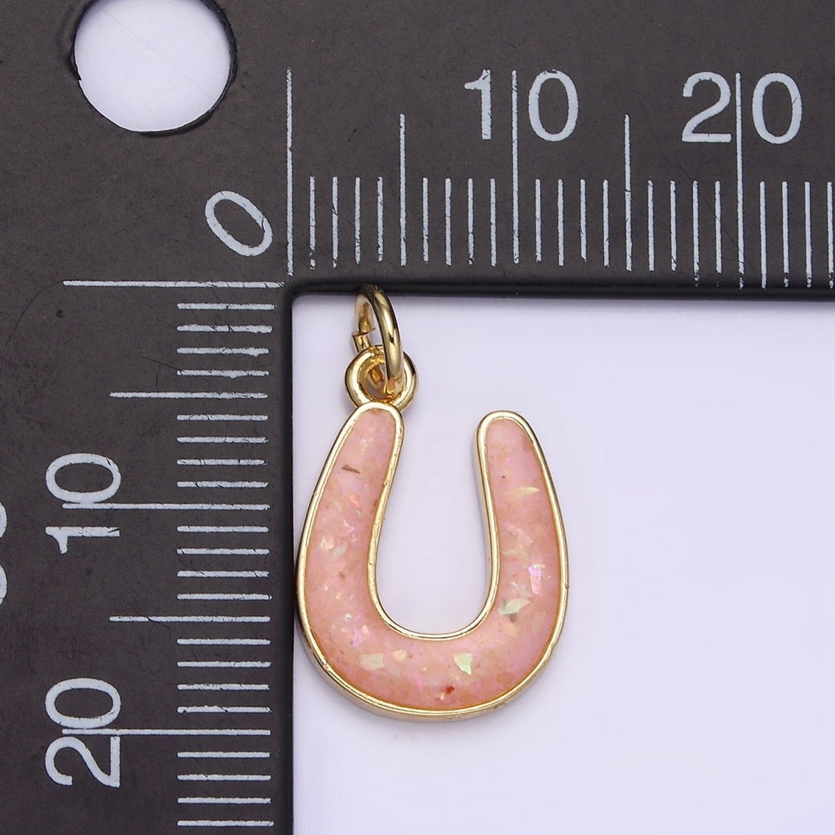 14K Gold plated Horseshoe Green, Pink, Blue, Black, Purple, White, Grey Opal Enamel Charm Lucky Pendant | N1000 - N1006