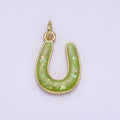 14K Gold plated Horseshoe Green, Pink, Blue, Black, Purple, White, Grey Opal Enamel Charm Lucky Pendant | N1000 - N1006