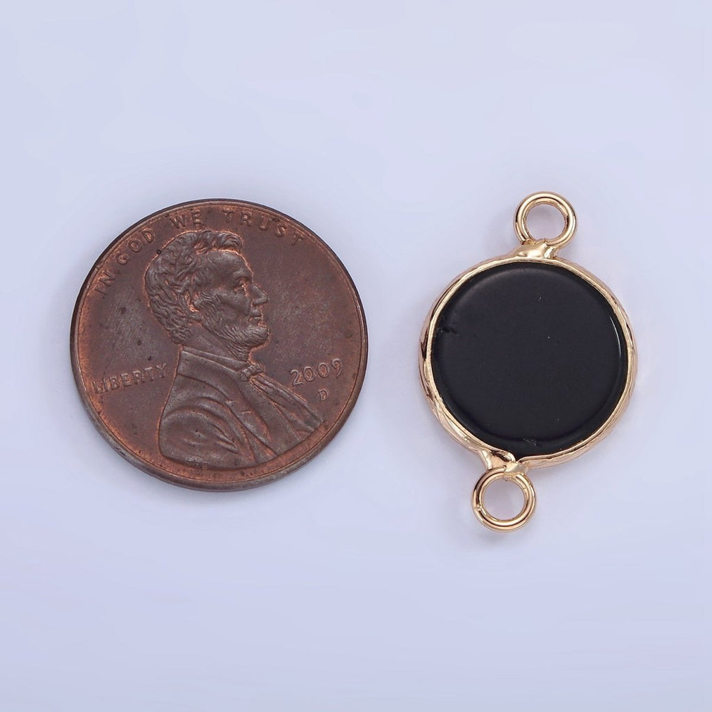 14K Gold plated Howlite, Amazonite, Rose Quartz, Onyx Round Bezel Connector | G-024 G-207 - G-029