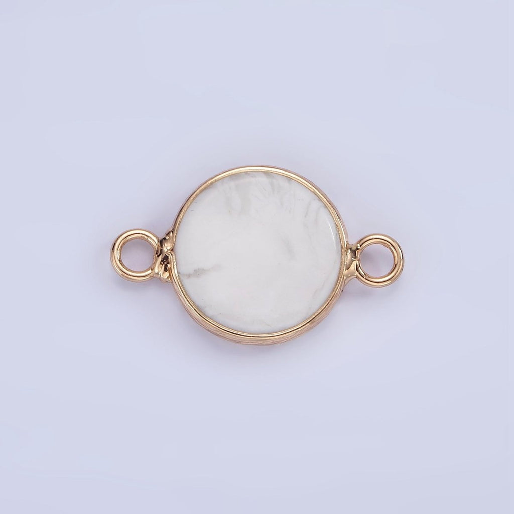 14K Gold plated Howlite, Amazonite, Rose Quartz, Onyx Round Bezel Connector | G-024 G-207 - G-029
