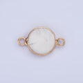 14K Gold plated Howlite, Amazonite, Rose Quartz, Onyx Round Bezel Connector | G-024 G-207 - G-029