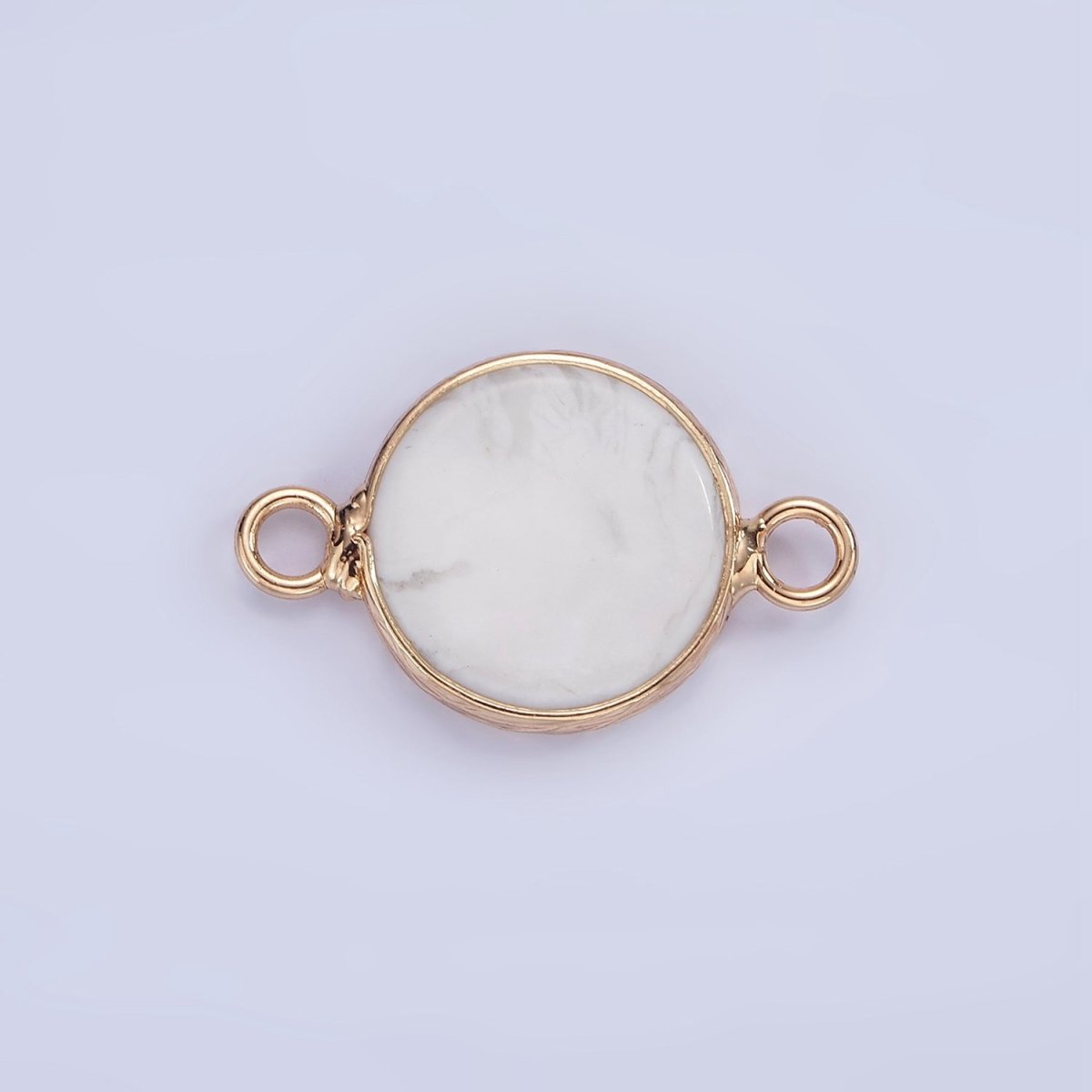 14K Gold plated Howlite, Amazonite, Rose Quartz, Onyx Round Bezel Connector | G-024 G-207 - G-029