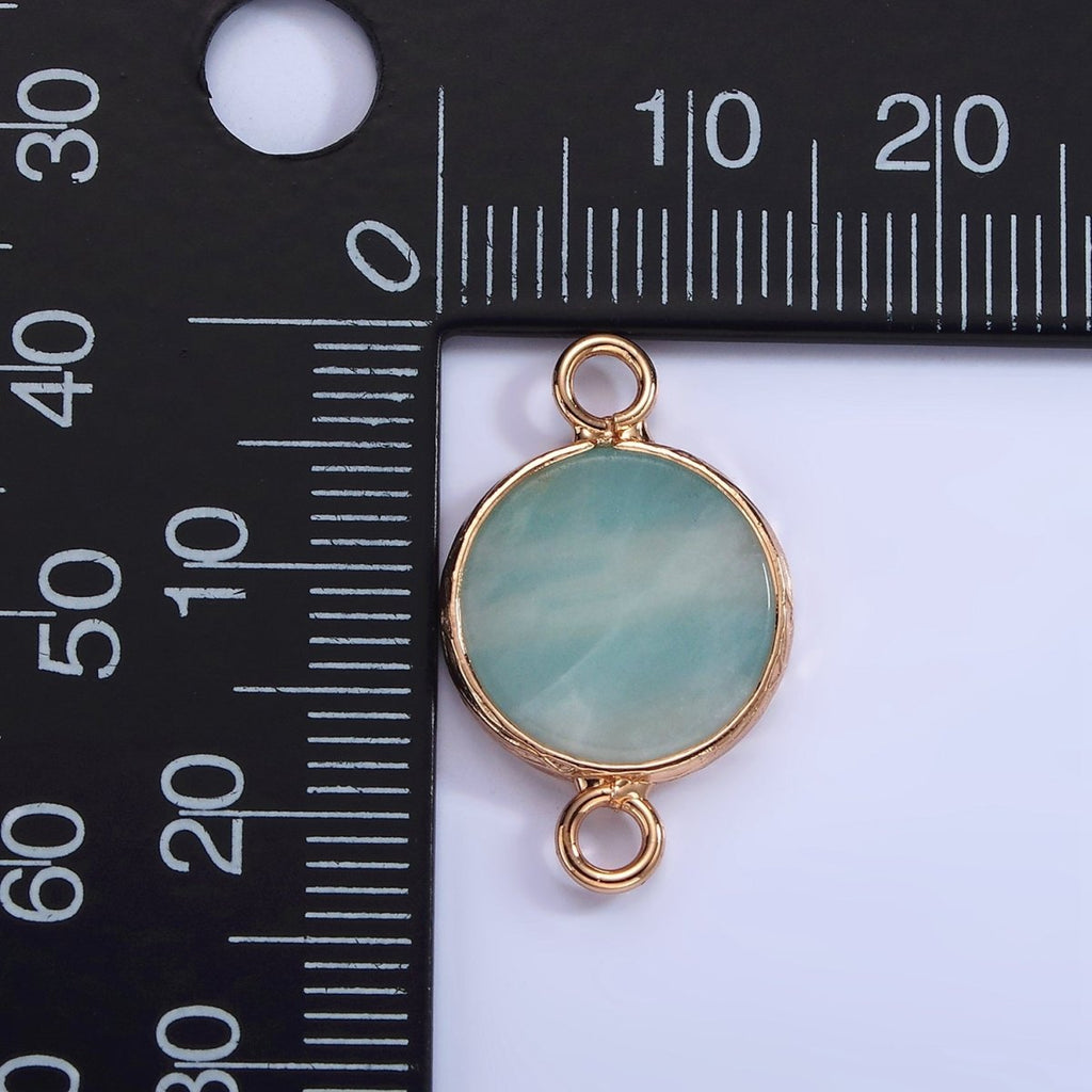 14K Gold plated Howlite, Amazonite, Rose Quartz, Onyx Round Bezel Connector | G-024 G-207 - G-029
