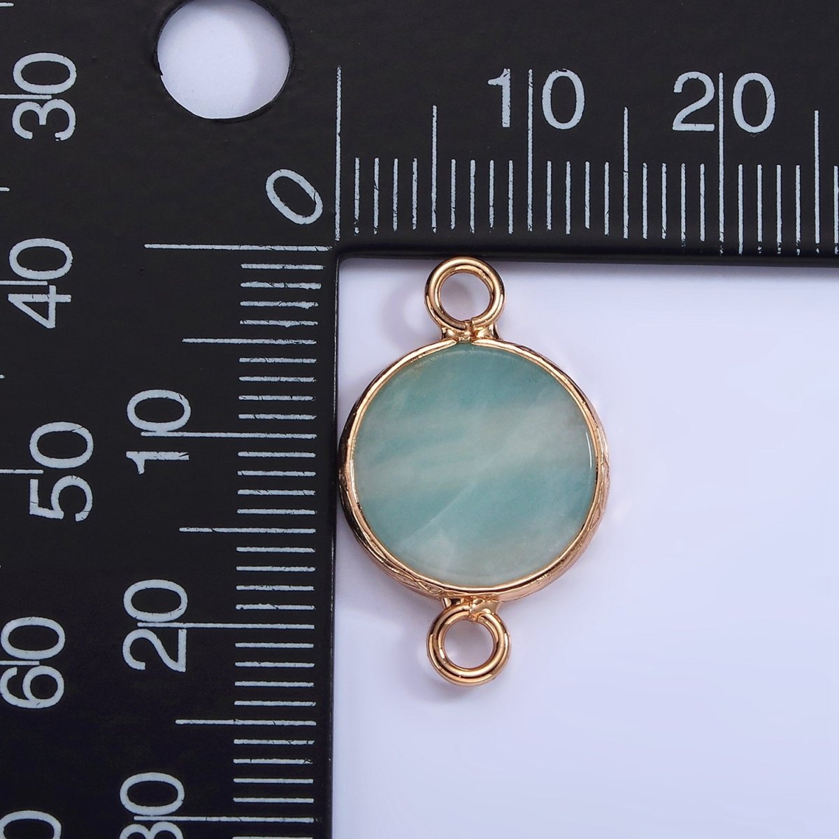 14K Gold plated Howlite, Amazonite, Rose Quartz, Onyx Round Bezel Connector | G-024 G-207 - G-029