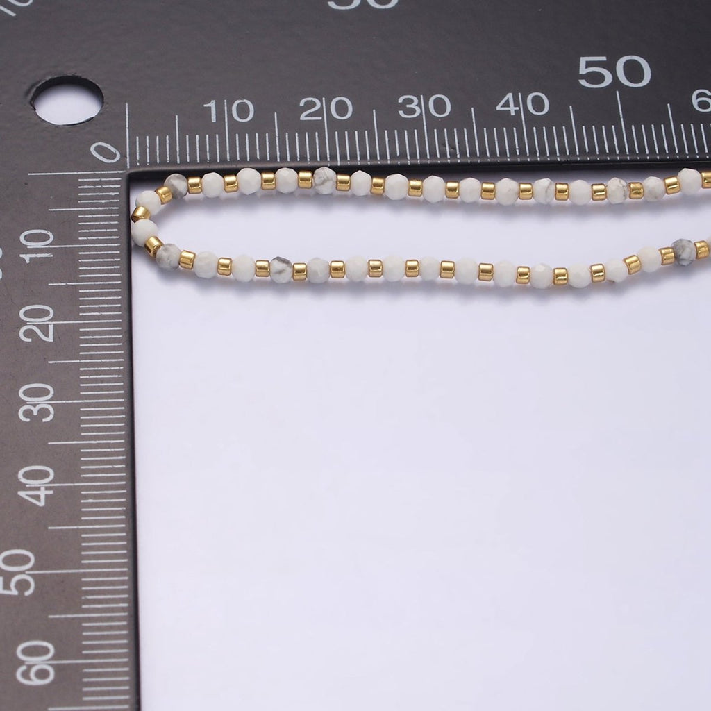 14K Gold plated Howlite Multifaceted White Cotton String Slider Bracelet | WA-2010 - WA-2012 Clearance Pricing - DLUXCA