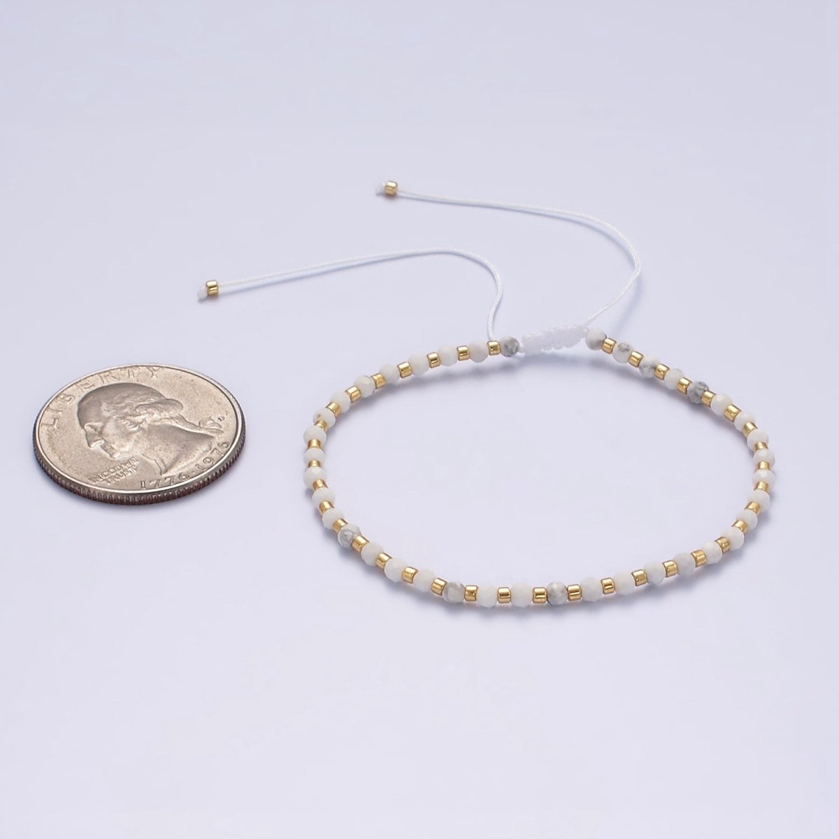 14K Gold plated Howlite Multifaceted White Cotton String Slider Bracelet | WA-2010 - WA-2012 Clearance Pricing - DLUXCA