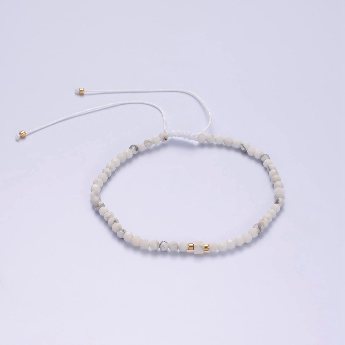 14K Gold plated Howlite Multifaceted White Cotton String Slider Bracelet | WA-2010 - WA-2012 Clearance Pricing - DLUXCA