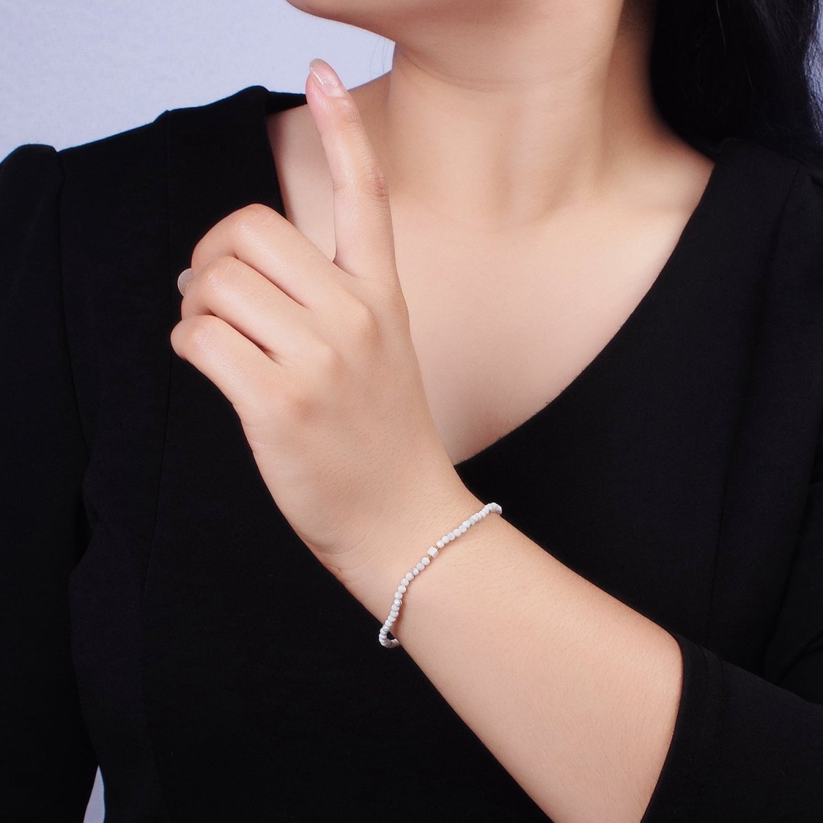 14K Gold plated Howlite Multifaceted White Cotton String Slider Bracelet | WA-2010 - WA-2012 Clearance Pricing - DLUXCA