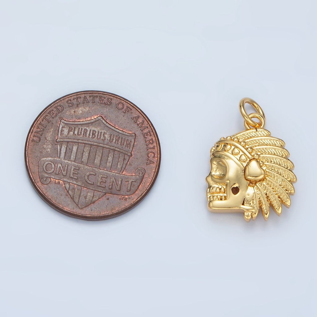 14K Gold plated Indigenous American Skull Mini Charm | AG882 - DLUXCA