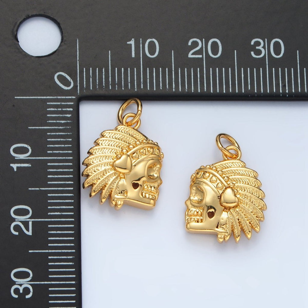 14K Gold plated Indigenous American Skull Mini Charm | AG882 - DLUXCA