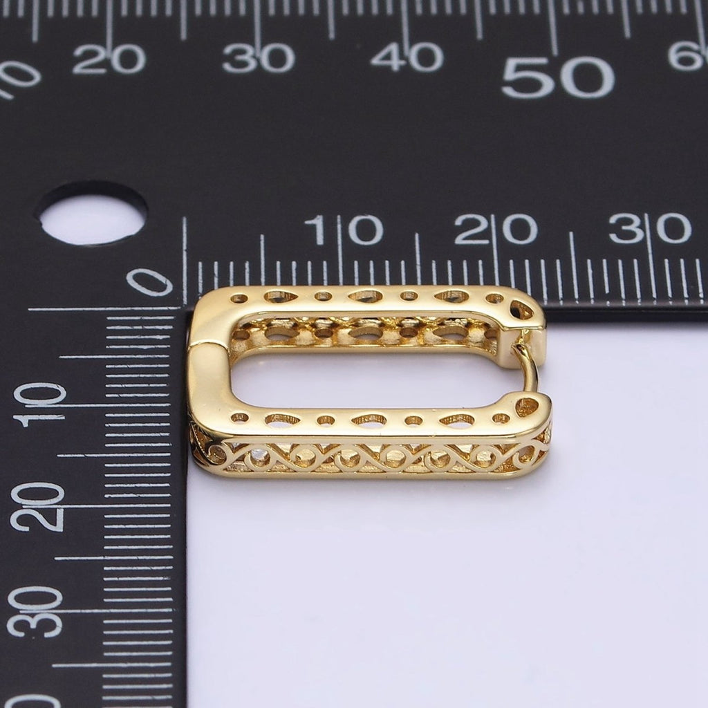 14K Gold plated Infinity Filigree Oblong U-Shaped Huggie Hoop Earrings | AD1376 - DLUXCA