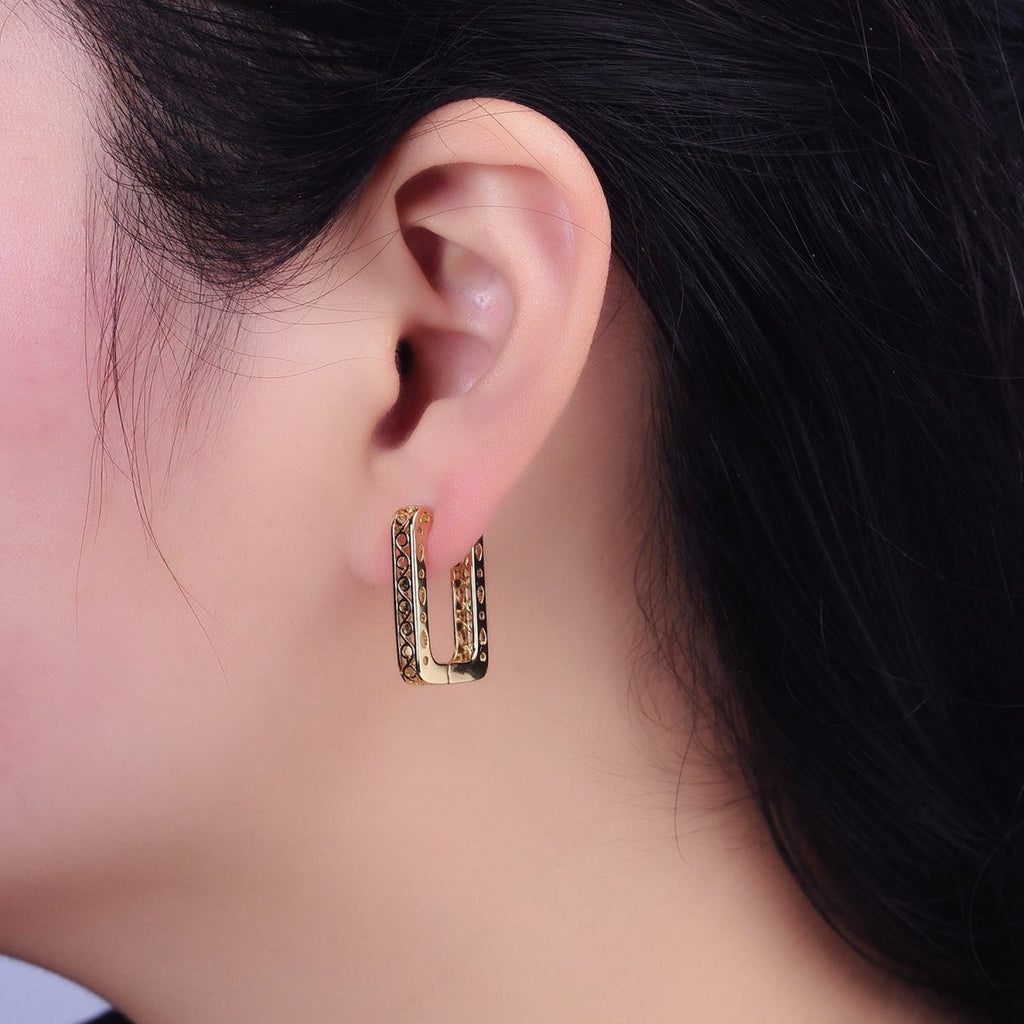 14K Gold plated Infinity Filigree Oblong U-Shaped Huggie Hoop Earrings | AD1376 - DLUXCA