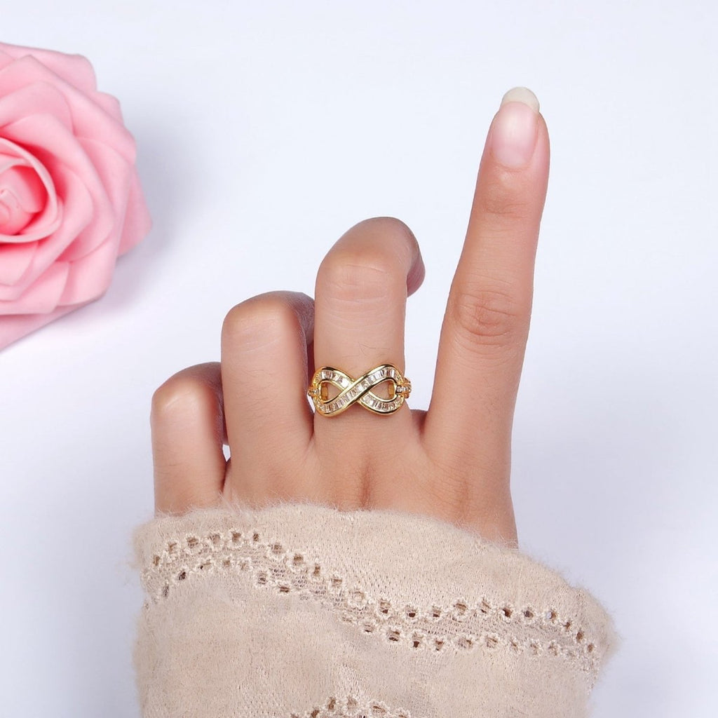14K Gold plated Infinity Micro Paved Baguette CZ Ring | O1166 - DLUXCA