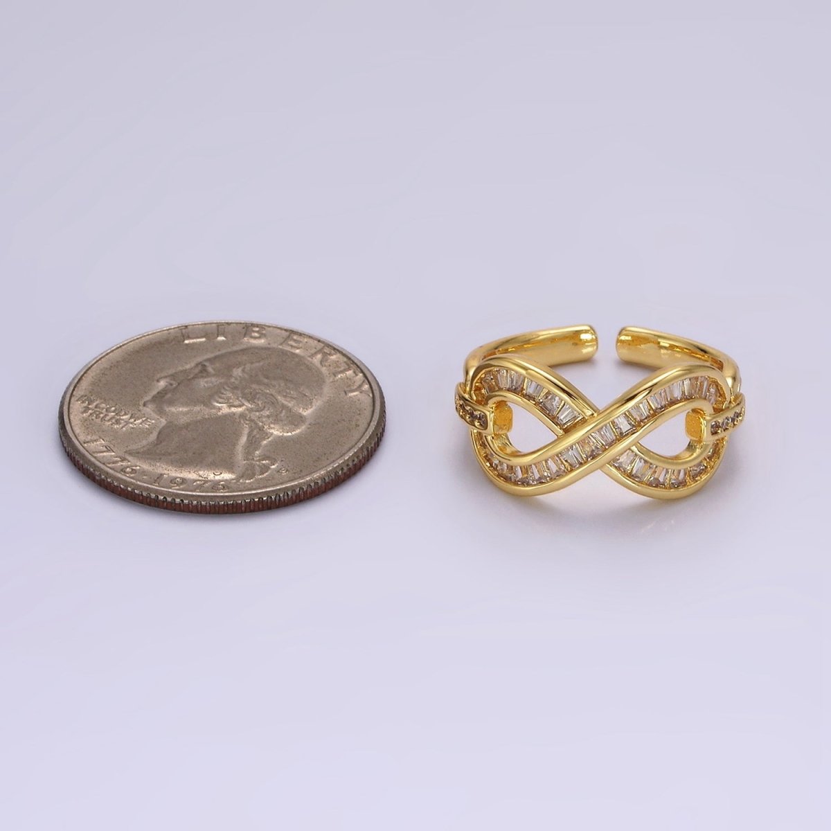 14K Gold plated Infinity Micro Paved Baguette CZ Ring | O1166 - DLUXCA