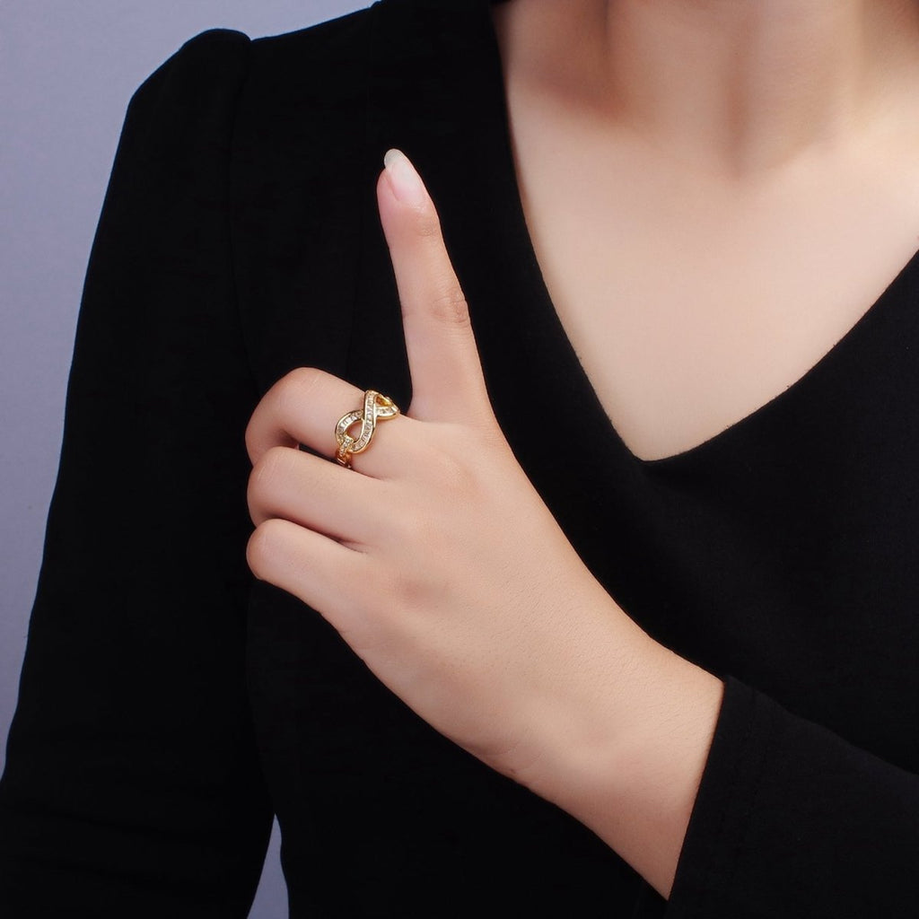 14K Gold plated Infinity Micro Paved Baguette CZ Ring | O1166 - DLUXCA