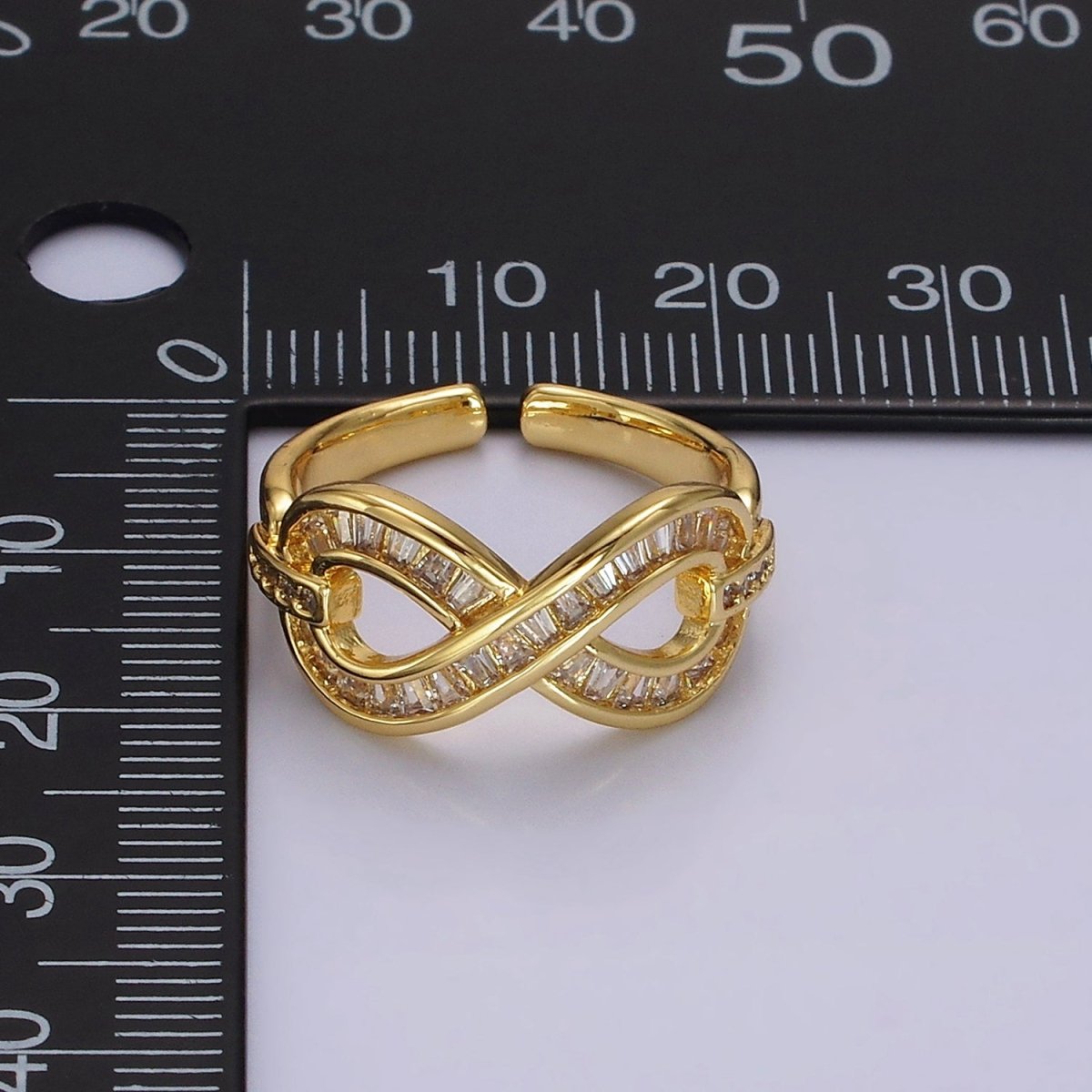 14K Gold plated Infinity Micro Paved Baguette CZ Ring | O1166 - DLUXCA