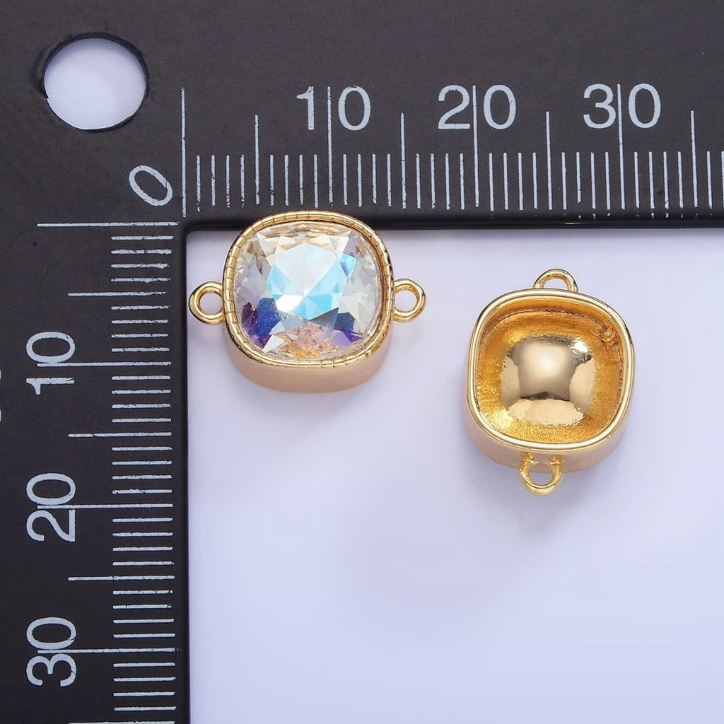 14K Gold plated Iridescent AB CZ Square Bezel Connector | G354 - DLUXCA