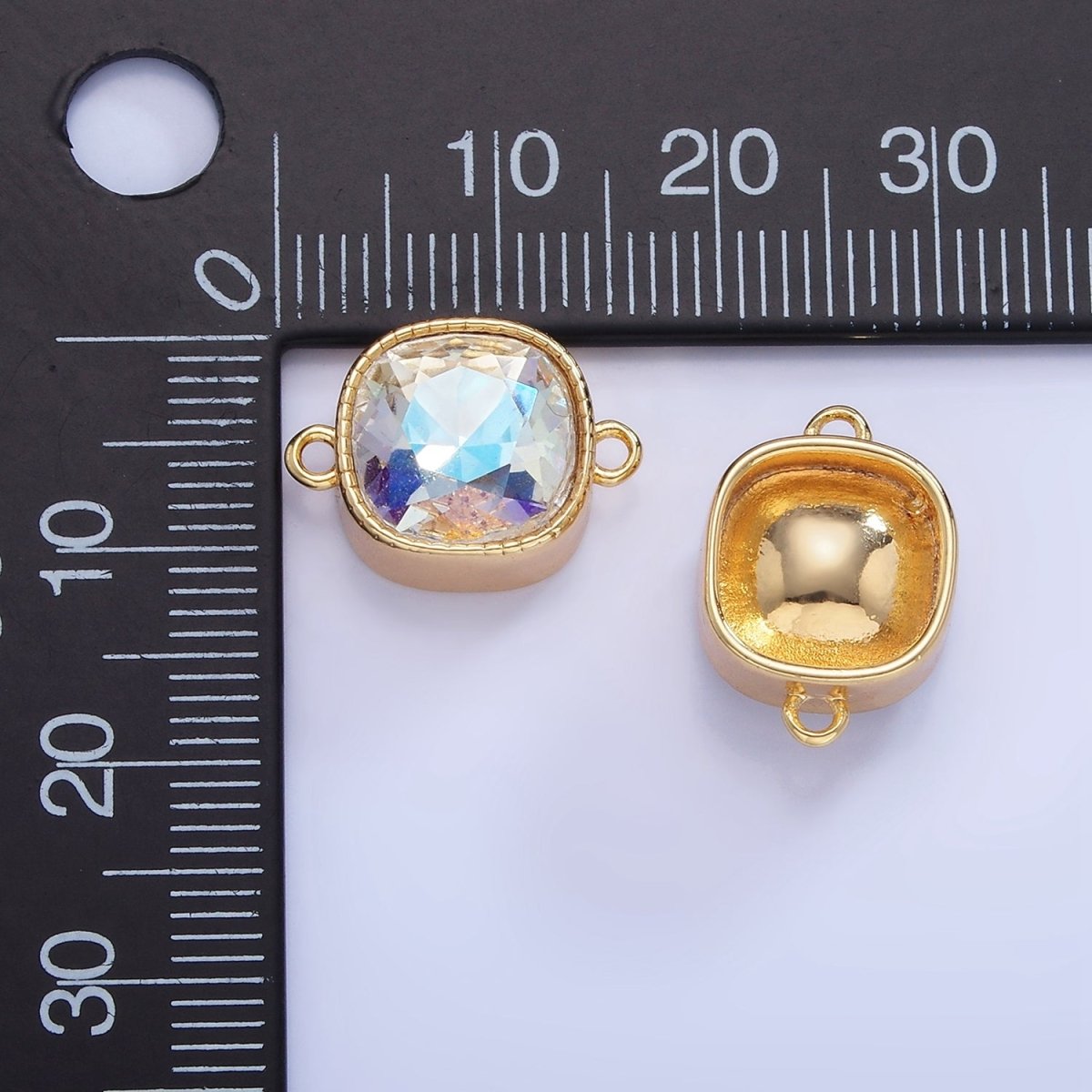 14K Gold plated Iridescent AB CZ Square Bezel Connector | G354 - DLUXCA