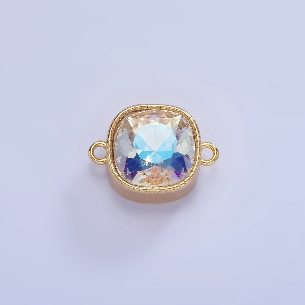 14K Gold plated Iridescent AB CZ Square Bezel Connector | G354 - DLUXCA