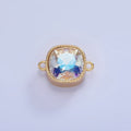 14K Gold plated Iridescent AB CZ Square Bezel Connector | G354 - DLUXCA