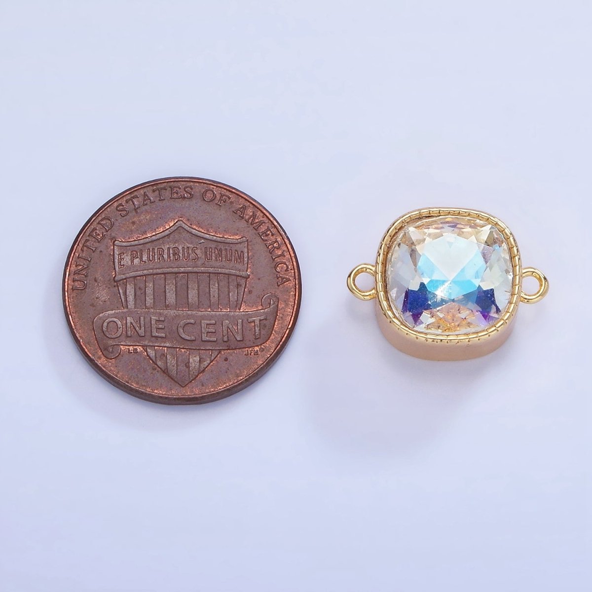 14K Gold plated Iridescent AB CZ Square Bezel Connector | G354 - DLUXCA