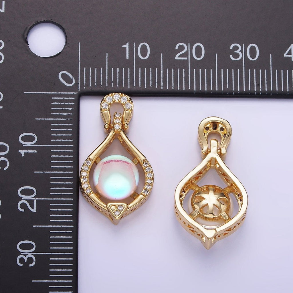 14K Gold plated Iridescent CZ Micro Paved Curved Bezel Pendant | AA1183 - DLUXCA