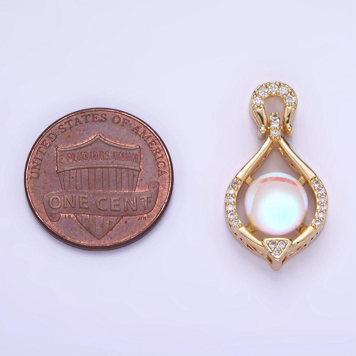 14K Gold plated Iridescent CZ Micro Paved Curved Bezel Pendant | AA1183 - DLUXCA