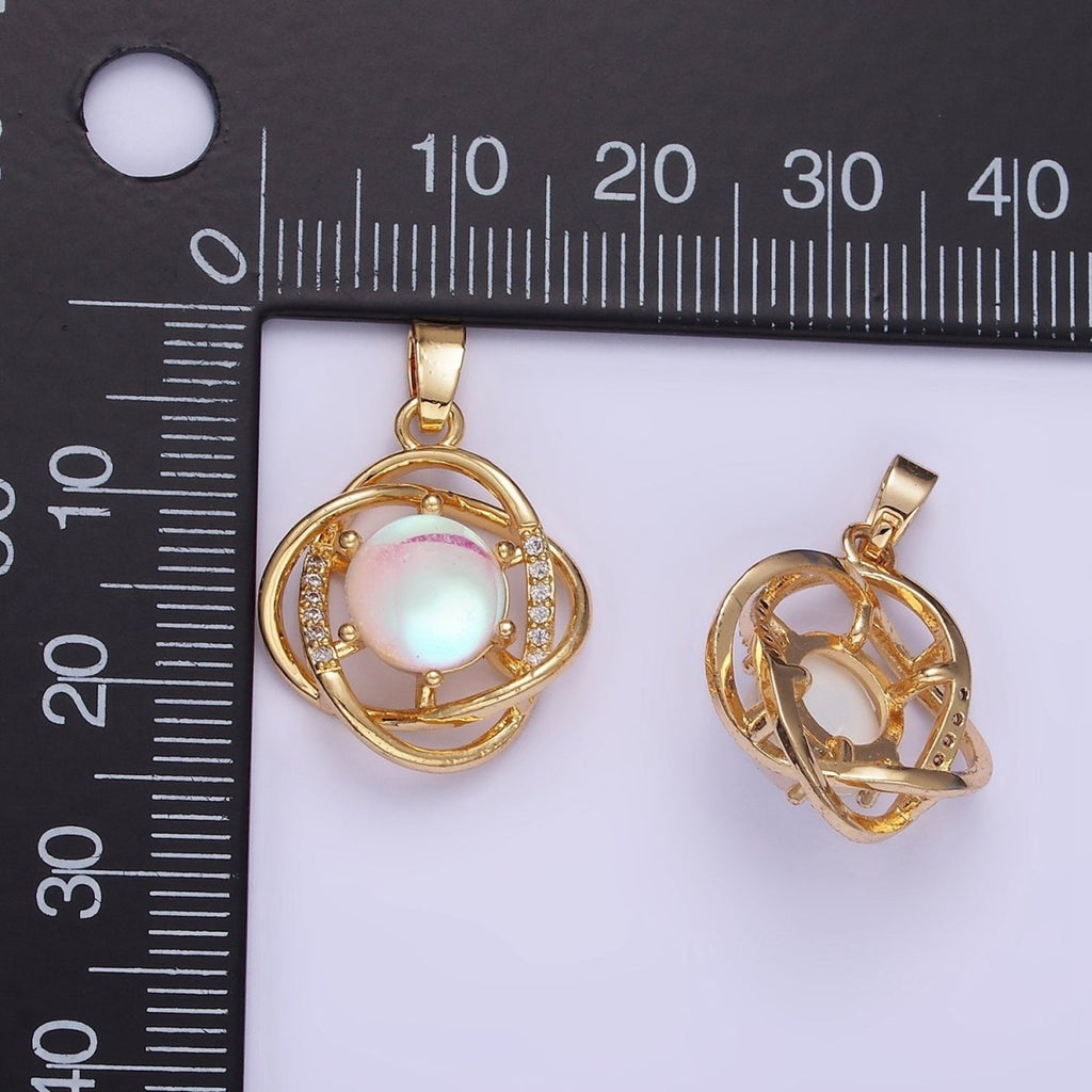 14K Gold plated Iridescent Micro Paved CZ Circular Band Open Pendant | AA1174 - DLUXCA