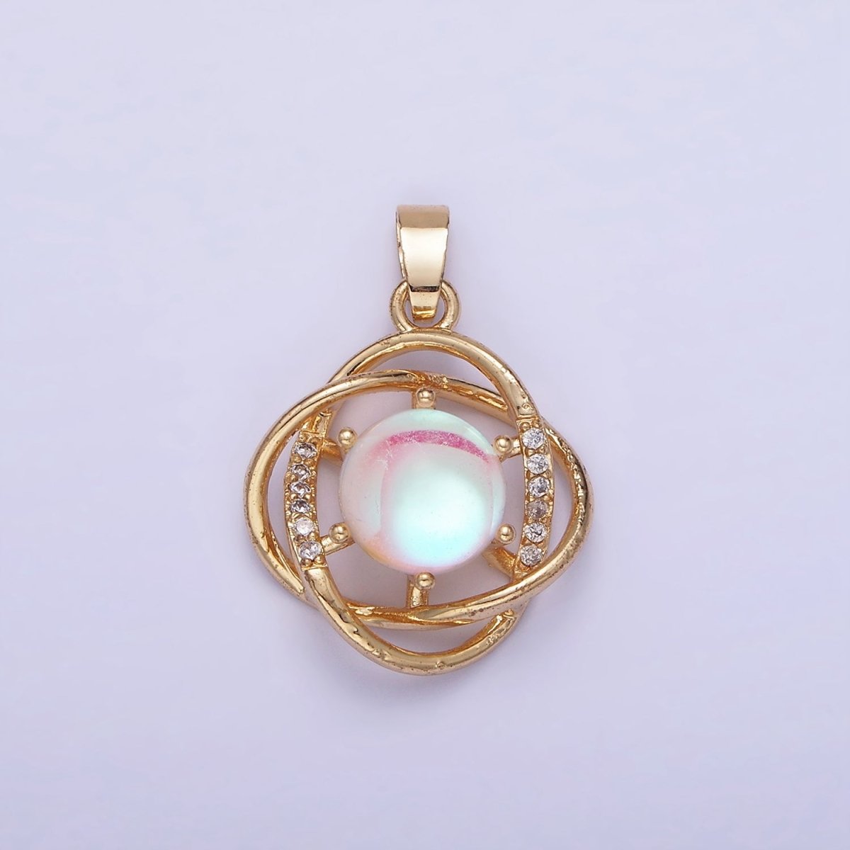 14K Gold plated Iridescent Micro Paved CZ Circular Band Open Pendant | AA1174 - DLUXCA