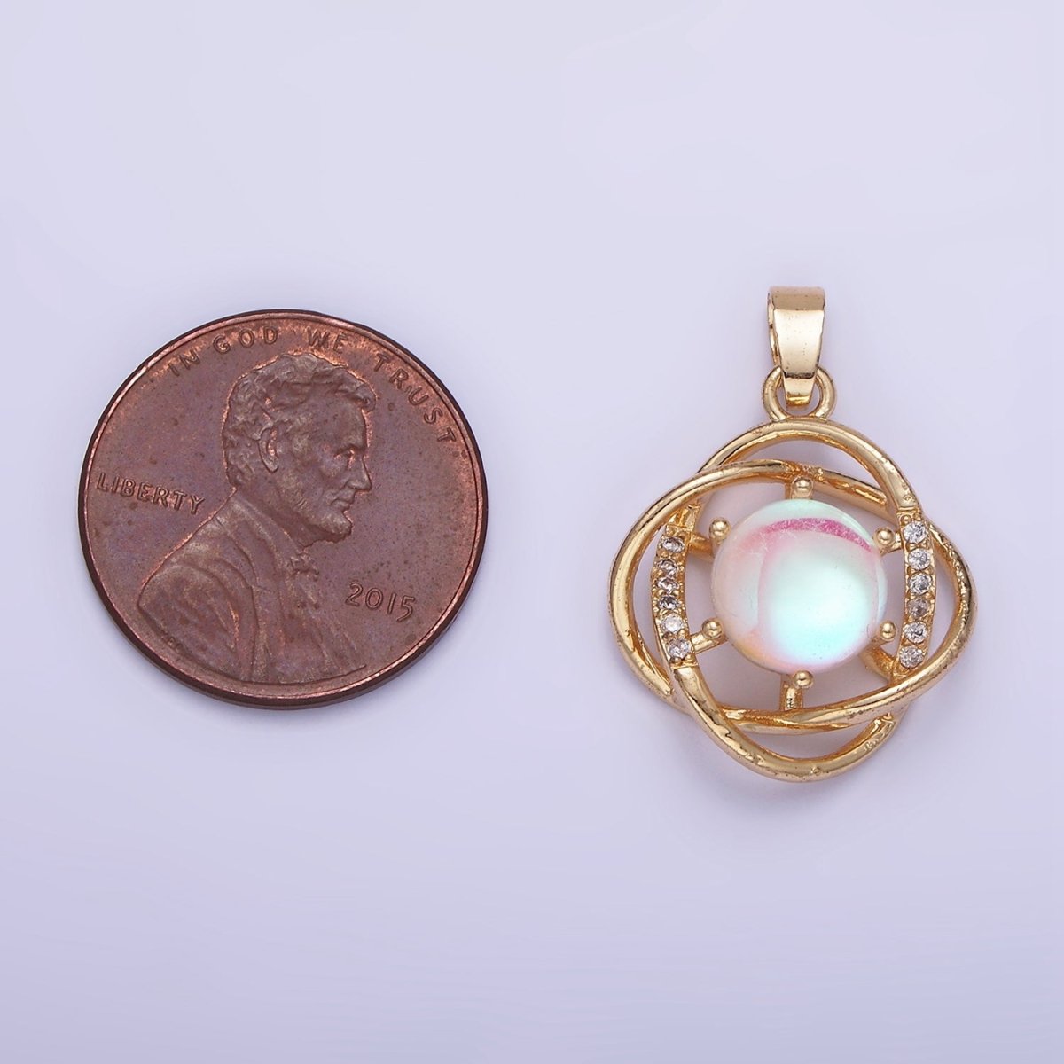14K Gold plated Iridescent Micro Paved CZ Circular Band Open Pendant | AA1174 - DLUXCA