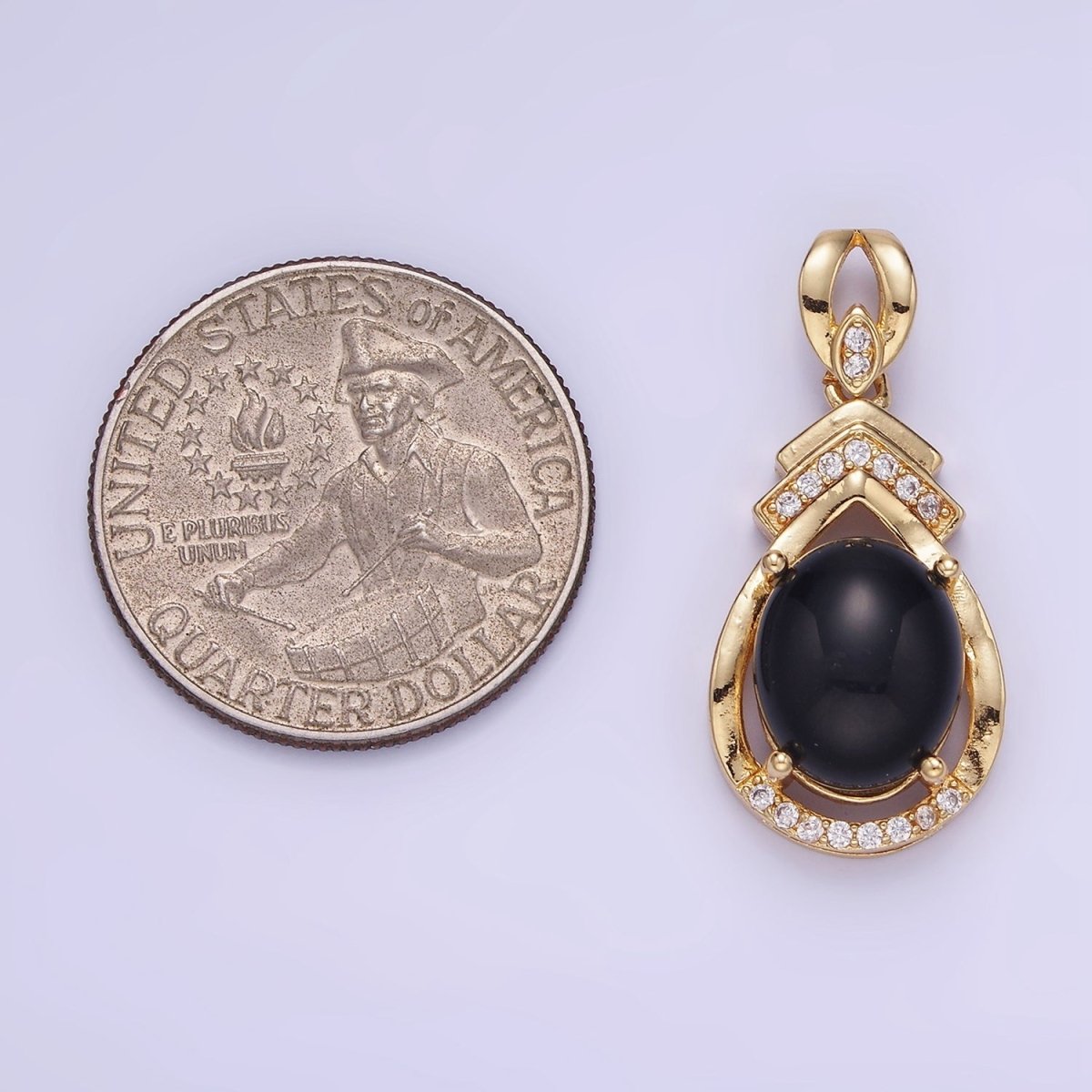 14K Gold plated Iridescent Teardrop Bezel Micro Paved Pendant | AA1175 - DLUXCA