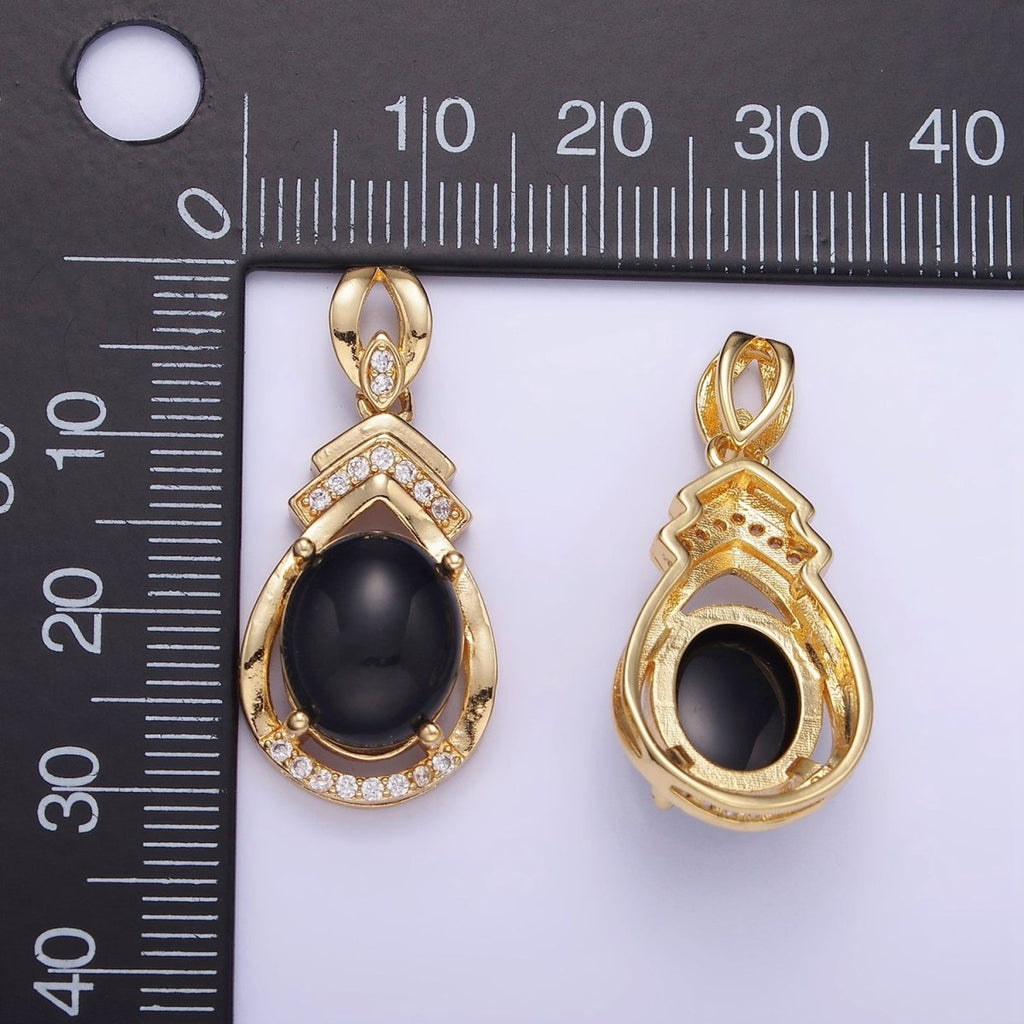 14K Gold plated Iridescent Teardrop Bezel Micro Paved Pendant | AA1175 - DLUXCA