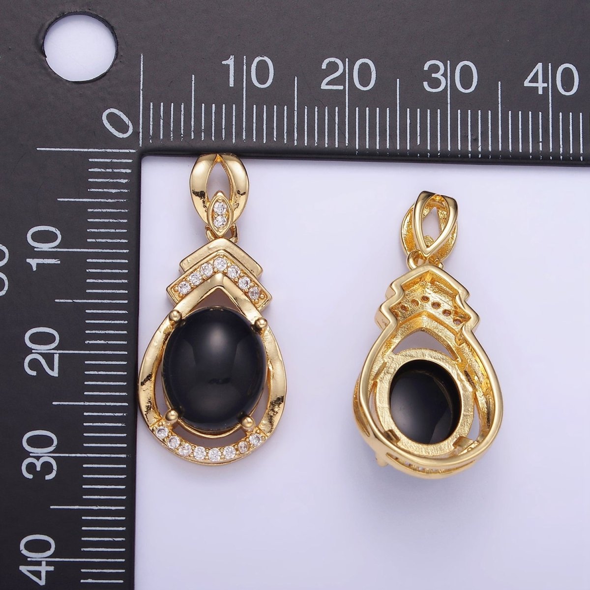 14K Gold plated Iridescent Teardrop Bezel Micro Paved Pendant | AA1175 - DLUXCA