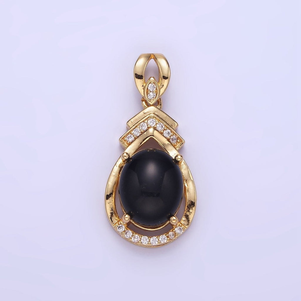 14K Gold plated Iridescent Teardrop Bezel Micro Paved Pendant | AA1175 - DLUXCA